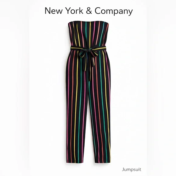 New York & Company Black Multicolor Striped Jumpsuit - Picture 1 of 4